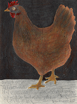 ARTEPostal Karte 1020-2, „Braunes Huhn“, gut gelaunt, Wasserfarben