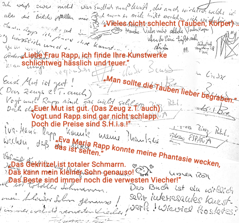 Kommentare aus dem BesucherInnen-Buch zur Objekt-Installation »amput«