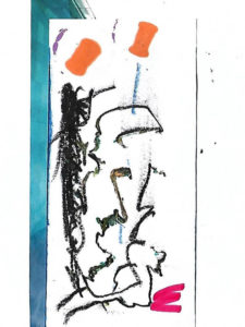 Bild „Abstrakt“, Collage, Kreide, Filzstift